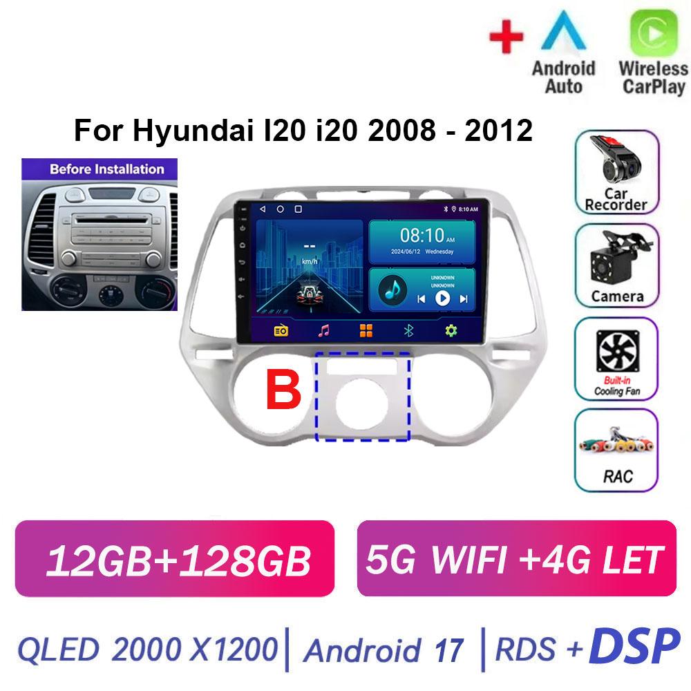 Autoradio Android 17 pour Hyundai I20 i20 2008 - 2012 Lecteur Multimédia Vidéo Stéréo WIFI Écran Tactile Carplay Autoradio 4G GPS