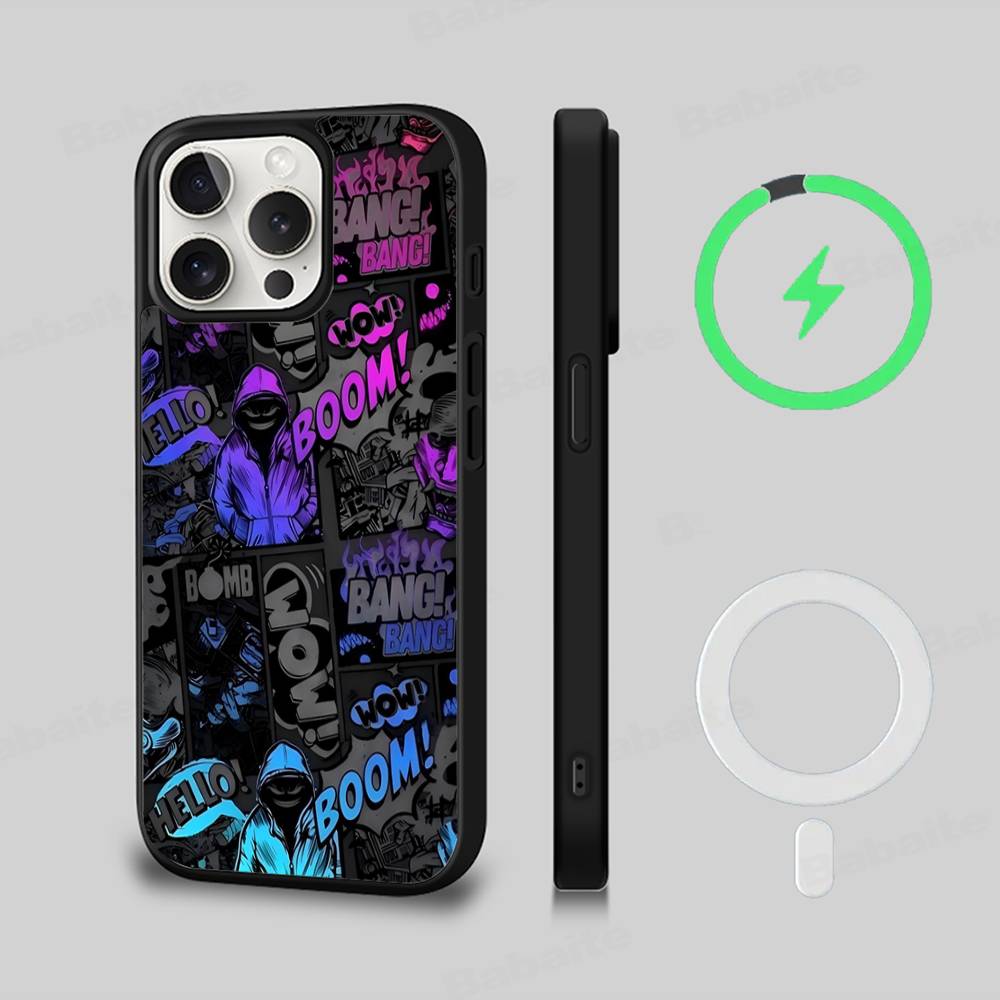 Крутой черный граффити чехол для телефона iPhone 13 14 15 11 12 16 17 Pro Max Plus Для Magsafe Магнитный корпус