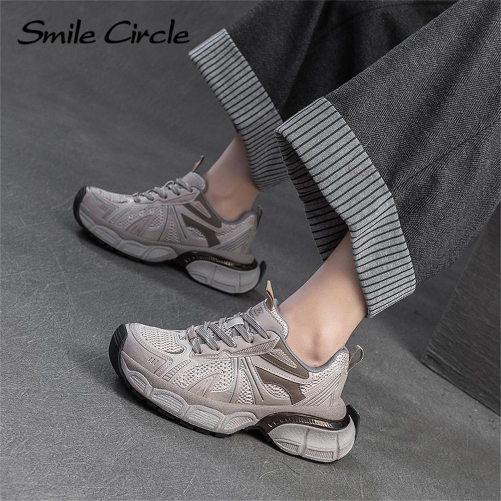 Женские кроссовки из натуральной кожи с круглым носком, увеличивающие рост, модные повседневные туфли на толстой подошве