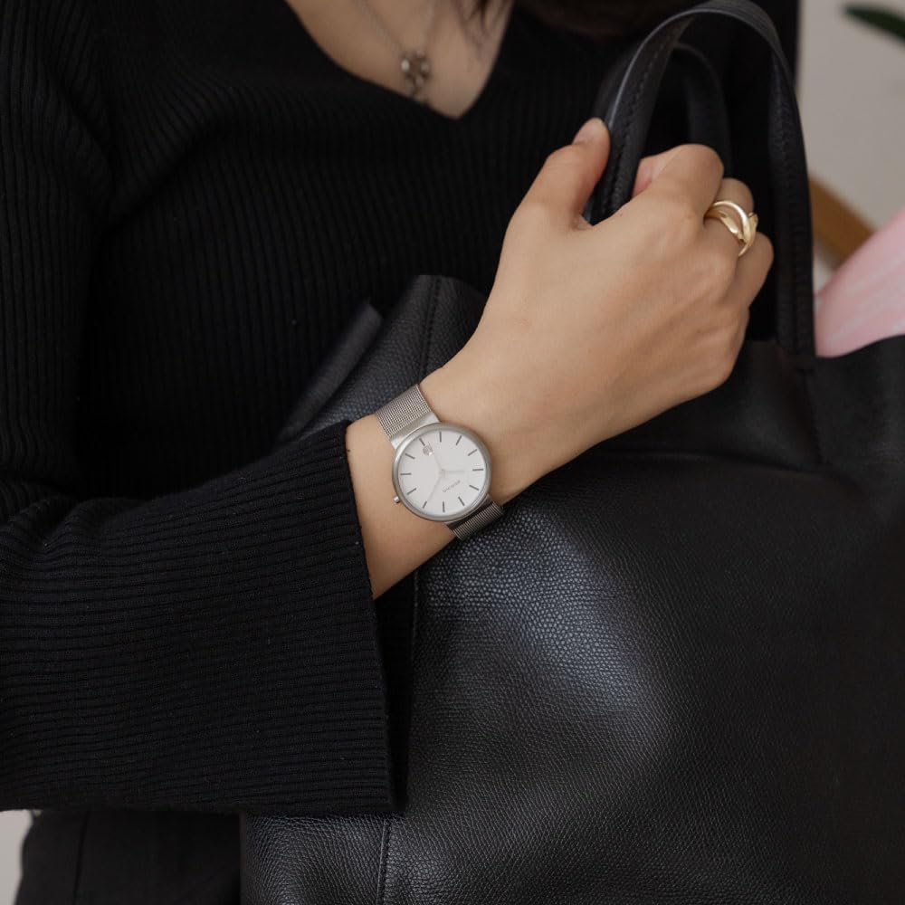 Bering Classic Scandinavian Carved Mesh Watch, Silver, 11035-004