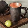Чистая медь Moscow Mule Кофейная кружка Текстура дерева Изысканный Винтажный Утолщенный Прочный Вода 450 мл Стакан Плетеная ручка Чайная чашка