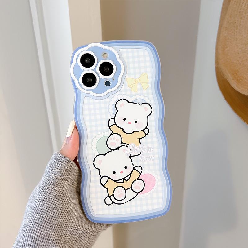 Zhitai Cartoon Silicone Case for iPhone 14/13/12 Pro Max/XR - Floral and Wave Design