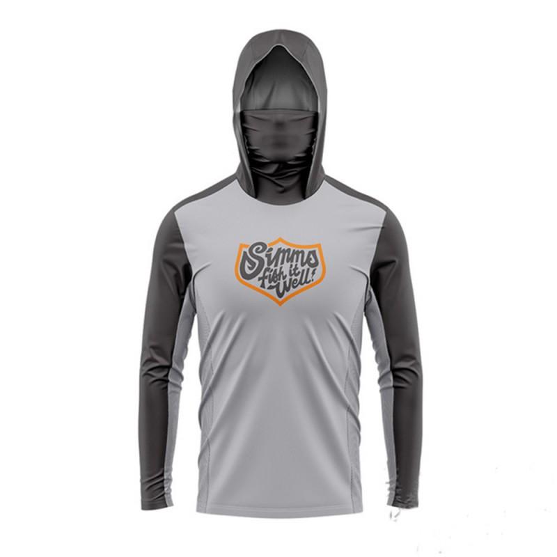 Mens UPF 50 Long Sleeve Fishing Shirt With Hood Face Cover Outdoor Sports Cycling Apparel