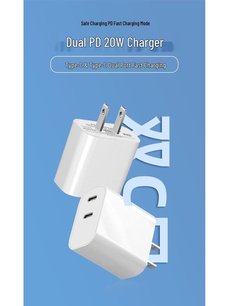 Быстрое зарядное устройство PD40W с двумя портами USB-C для устройств Apple - Стандарт США/ЕС, двойной порт