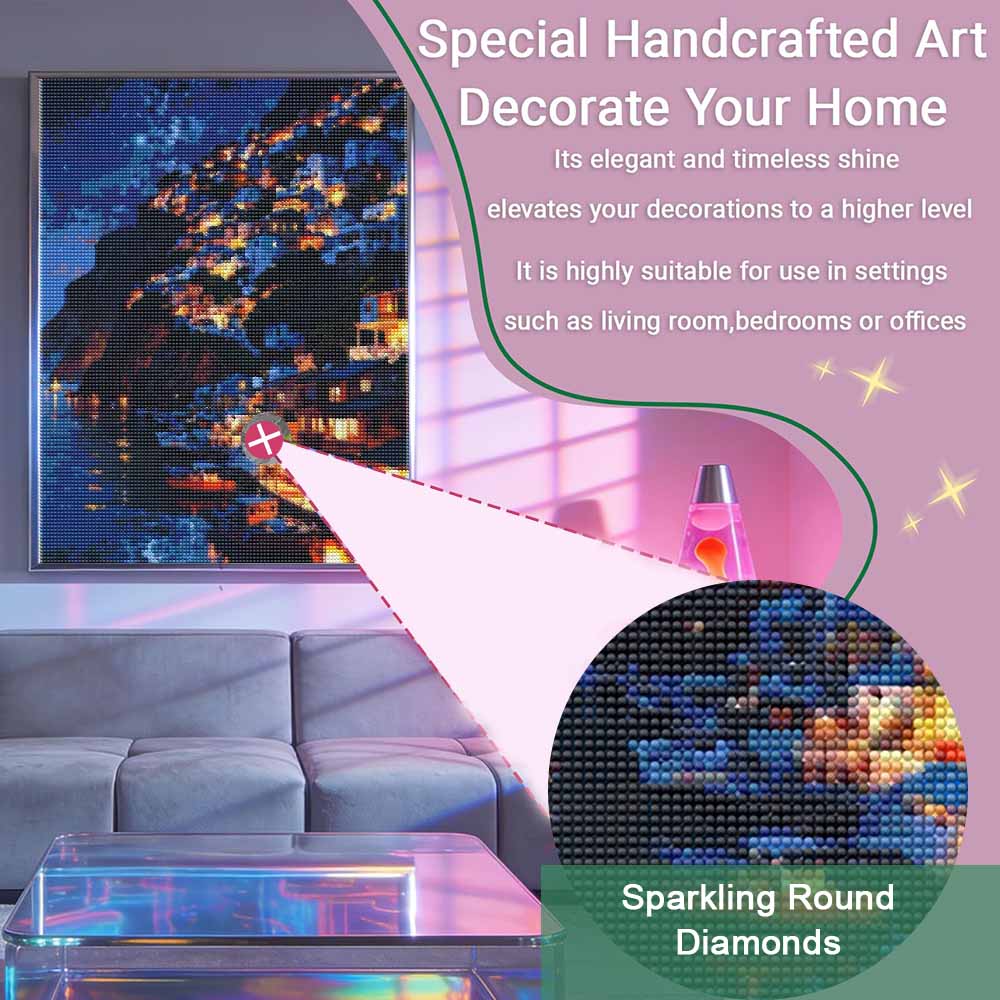 Diamond painting night coastal town landscape DIY 5D home room decoration kit