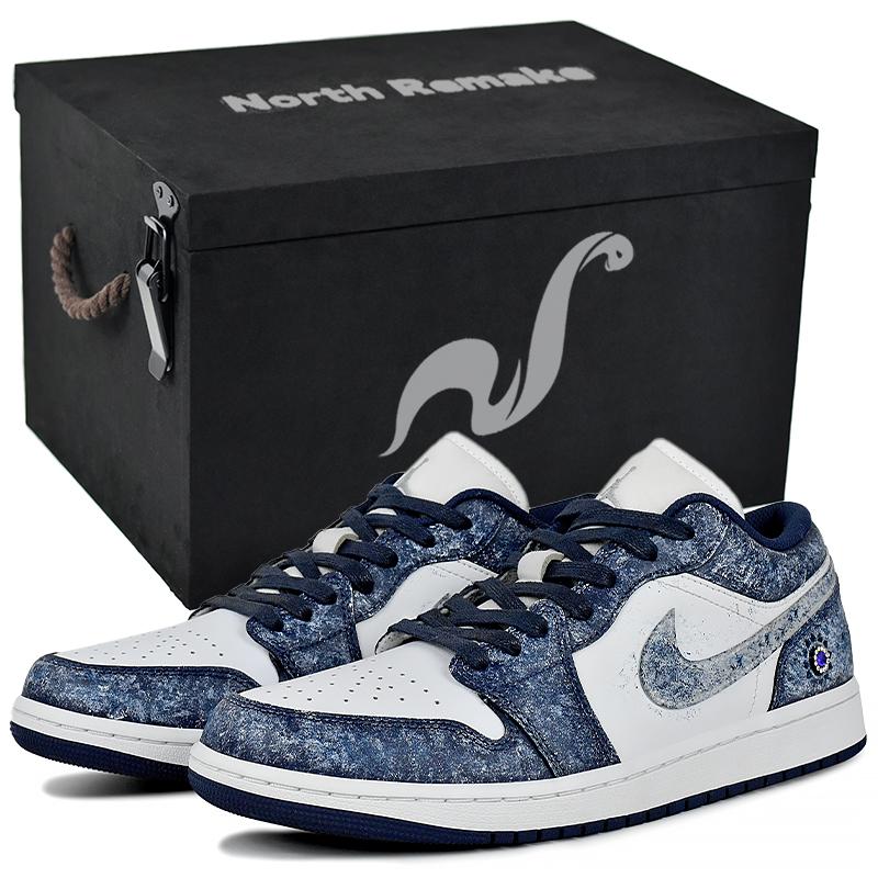 Jordan Air Jordan 1 Износостойкие Низкие Винтажные Баскетбольные Кроссовки Мужские Сине-Белые 553558-141(Team96-S-BOX)