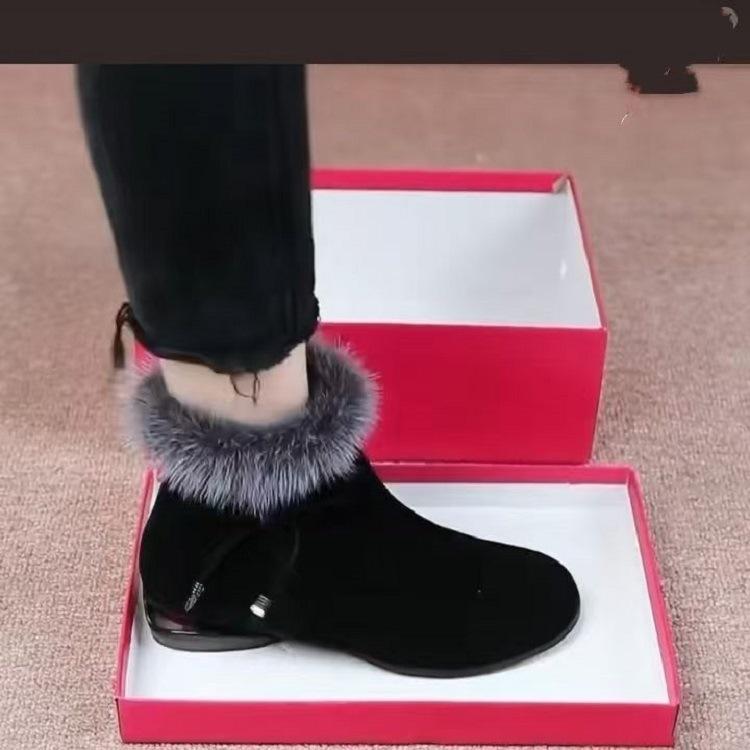 2025 осень и зима короткие ботинки женские толстый каблук бархатные теплые нескользящие хлопковые ботинки женские хлопковые туфли модные круглый носок низкий каблук ботинки Мартин