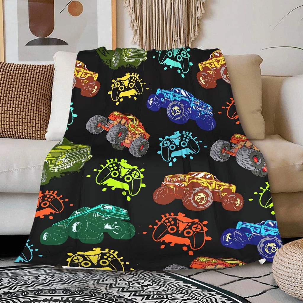 Синий плед Monster Truck Cartoon Cars Flannel Пледы для детей и мальчиков на все времена Трек Кровать Диван Одеяло King Queen Size
