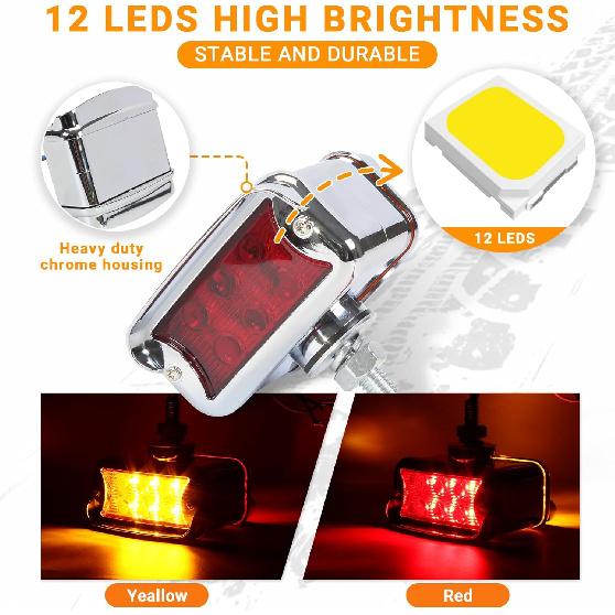 2PCS Pedestal Fender Lights, 12LED Semi Truck Turn Signal With Strobe Amber Red Dual Face Marker Light For Freightliner Peterbilt Kenworth Mack