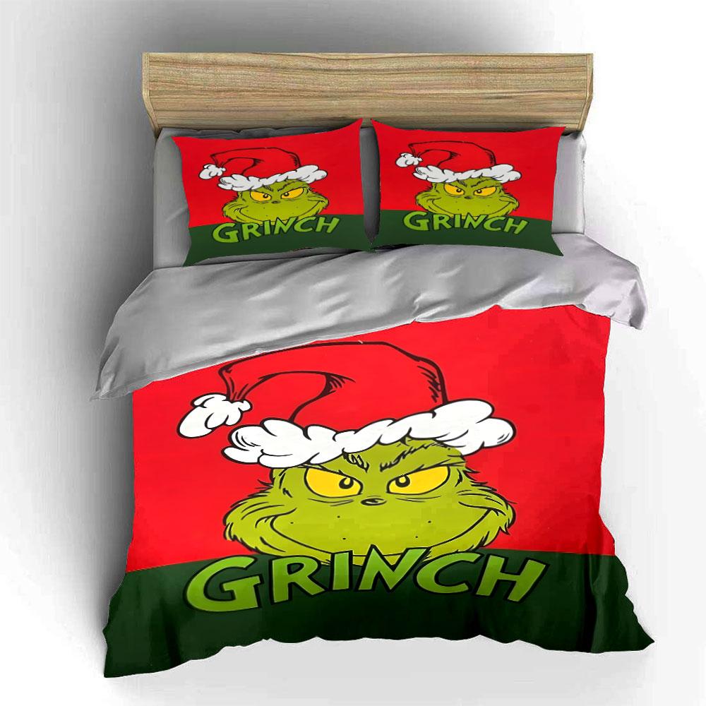 Grinch Christmas Santa Hat Bedding Duvet Cover Set Duvet Cover Pillowcases (1*Duvet Cover 2*Pillowcases, without duvet insert)