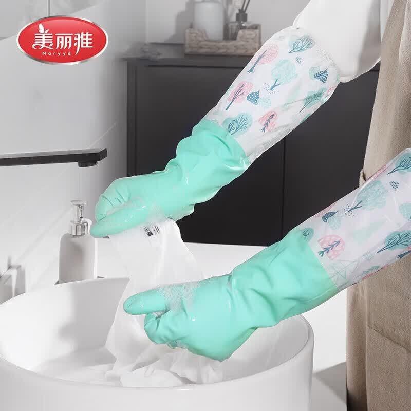 MARYYA Extra Long Fleece-lined Latex Household Gloves (3 Pairs)
