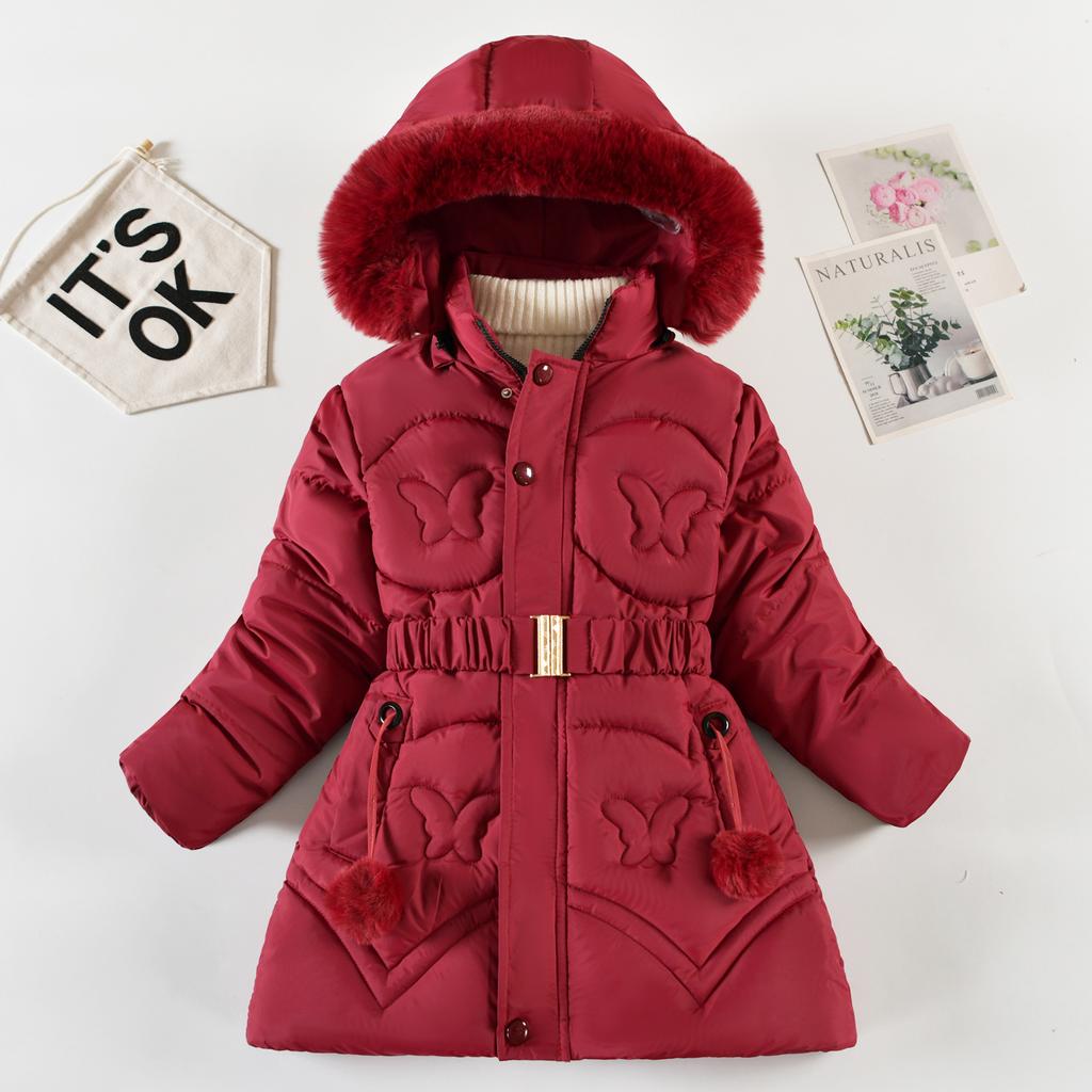 Зимнее хлопковое пальто на толстом флисе для девочек, модный стиль, средней длины, с приталенным дизайном