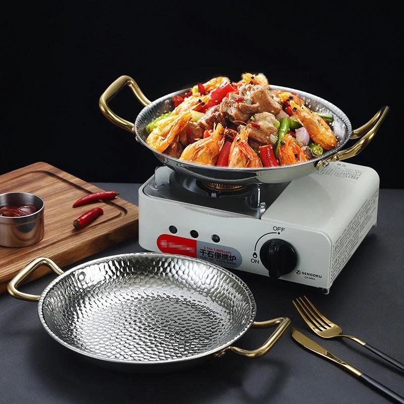 Кастрюля для испанского риса с морепродуктами из нержавеющей стали 304 Коммерческая тарелка для раков Кастрюля с плоским дном для тушеного риса Сковорода с двумя ручками для жарки хот-пот