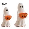 Decorative Pumpkin Snack Bowl Resin Ghost Statue with Candy Bowl, Cute Figurine, Trick Kid Friendly Halloween Ornaments or Treat Holder for