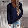 JPNTKY Женская мода Повседневные однотонные худи и свитшоты с принтом и длинным рукавом