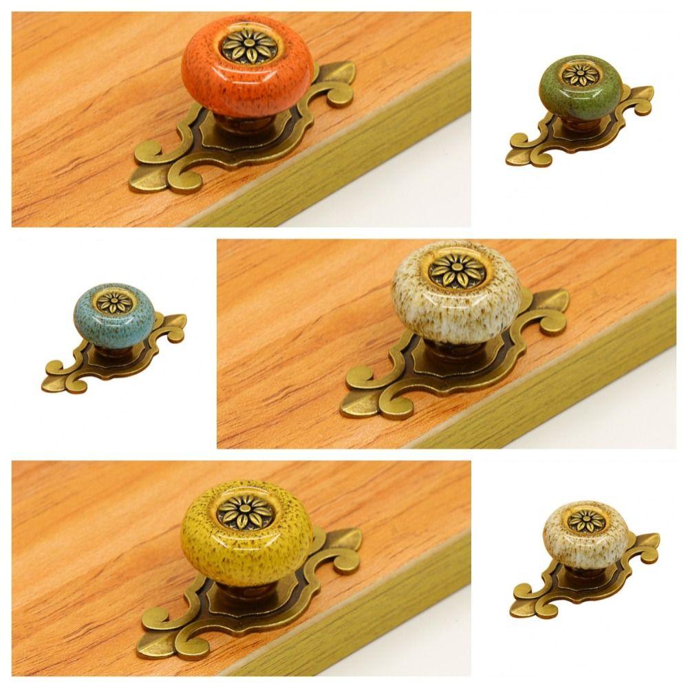 Винтажная керамическая ручка с одним отверстием в этническом стиле, античная бронзовая ручка-цветок, керамические ручки для ящиков, мебель