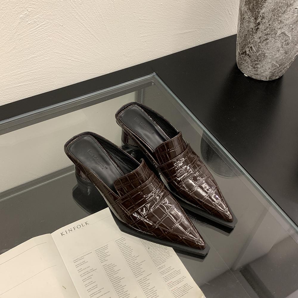 Мода Модные женские тапочки с острым носком Туфли на высоком каблуке Черные Коричневые Серебряные Летние туфли на открытом воздухе Туфли-мюли Женские 35-39