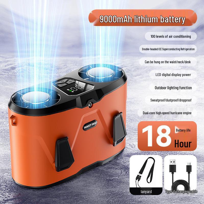 Portable Waist-Hanging Cooling Fan: USB Rechargeable, Strong Wind, Ideal for Outdoors & Construction