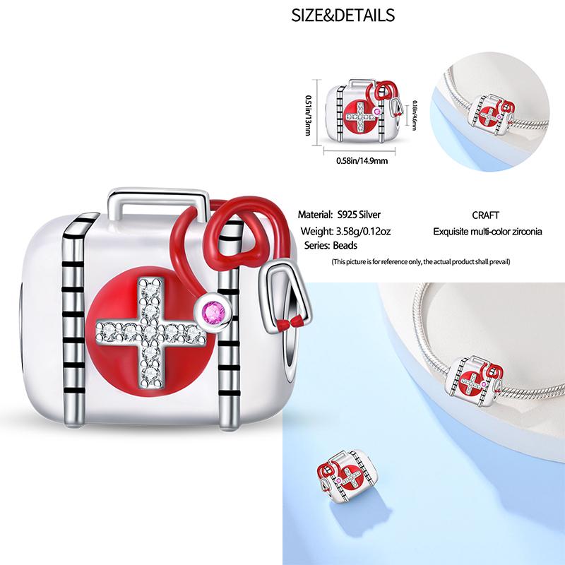 Медицинская коробка Шапочка медсестры Шармы-сердечки Зуб Стетоскоп Бусины Подходят для оригинального браслета 3 мм Женские Медные Изысканные Шармы Ювелирные изделия Подарки