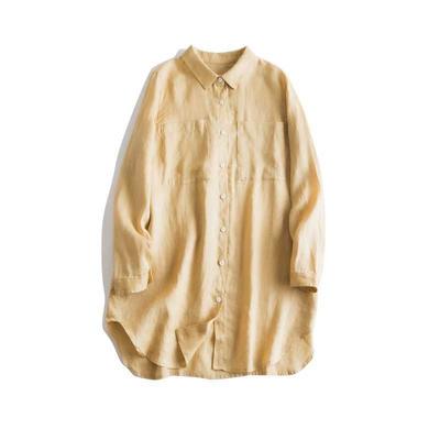 Рубашка с длинным рукавом и лацканами, художественный мешковатый длинный топ с карманом