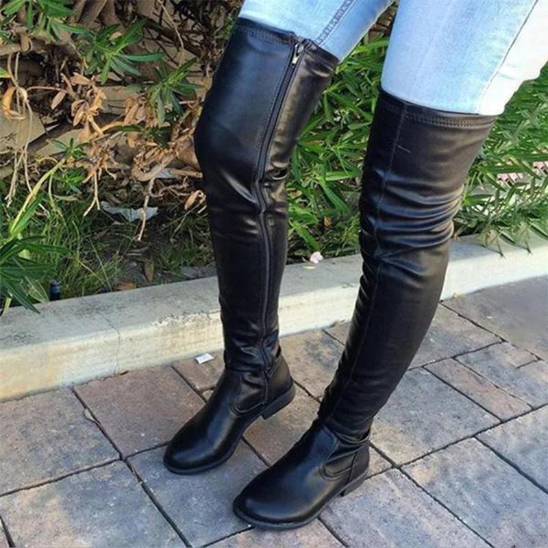 Women Knee Length Boots Winter New Round Head Low Square Heel Large Size 41 46 Shoes Fashion Comfortable