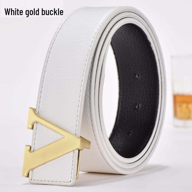 Men's Korean Style Genuine Leather Belt with Smooth V Buckle