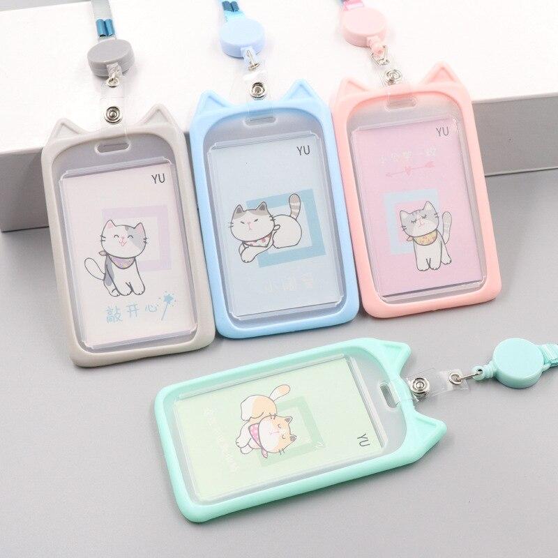 Card Holder with Retractable Reel Lanyard Cute Cartoon Bank Identity Badge Bus ID Card Holder Case Credit Card Cover Kids Gift