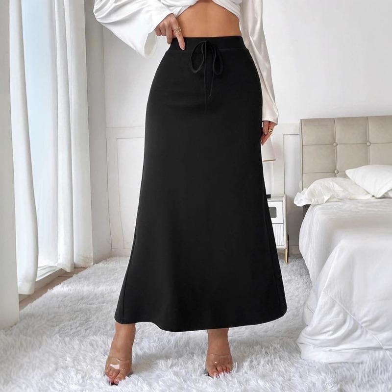 Women's Color Satin Satin Skirt Spring Summer High Waist Lace-up Skirt
