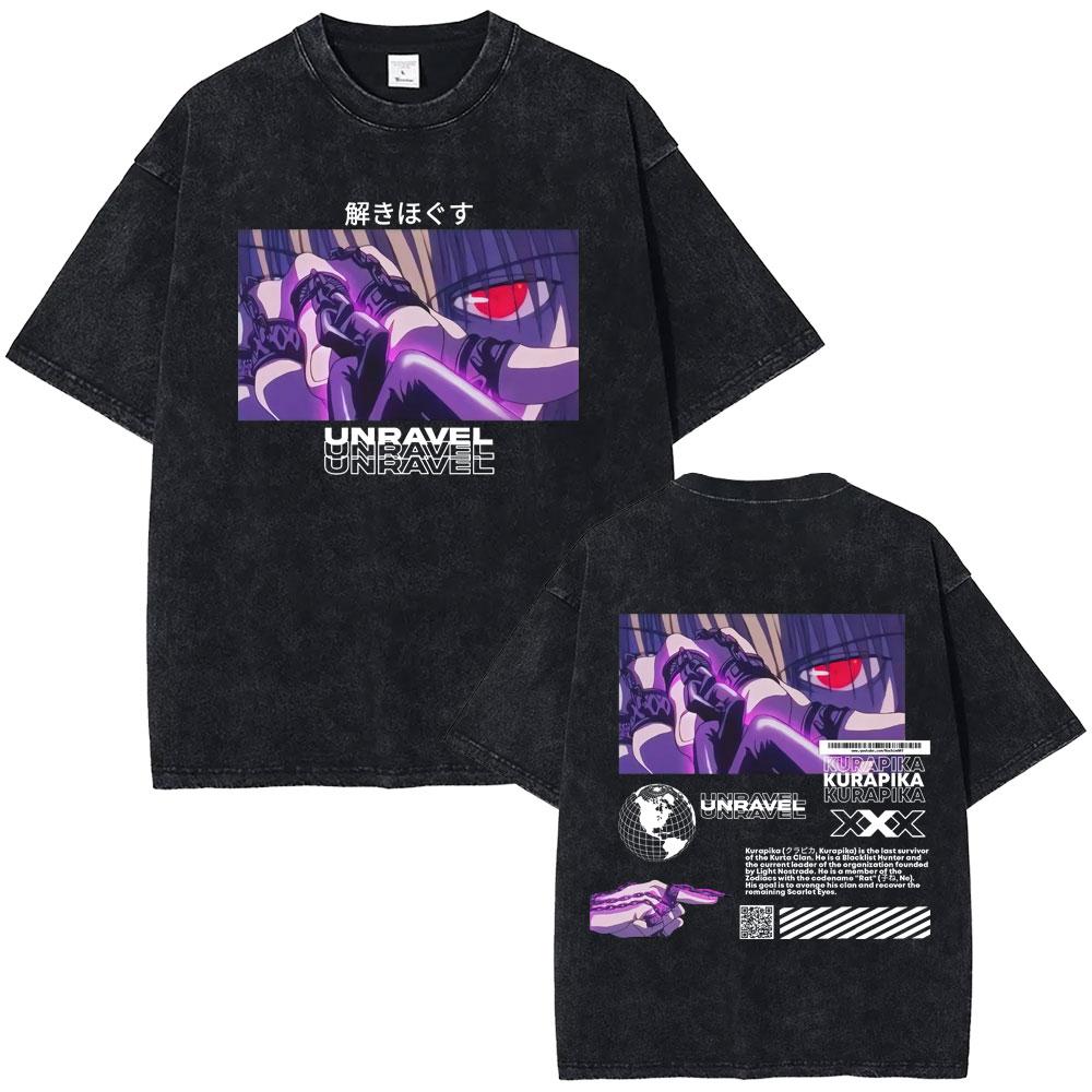 HUNTERHUNTER Anime Tshirt Chrollo Lucilfer Graphic T Shirt Mens Clothing Short Sleeve Oversized Tee Pure Cotton Washed Tshirt
