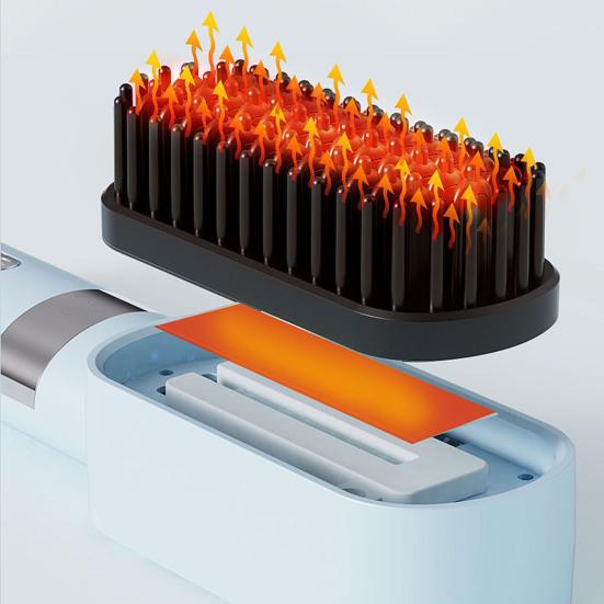 Беспроводная щетка-выпрямитель для волос 4 регулируемых температурных режима LED-дисплей Быстрый нагрев Портативная дорожная электрическая горячая щетка для укладки кудрявых волос