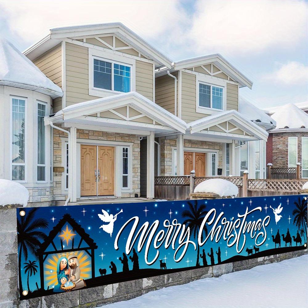 Merry Christmas Xmas Holiday Banner, Durable Polyester Outdoor Yard Sign for Garden Fence