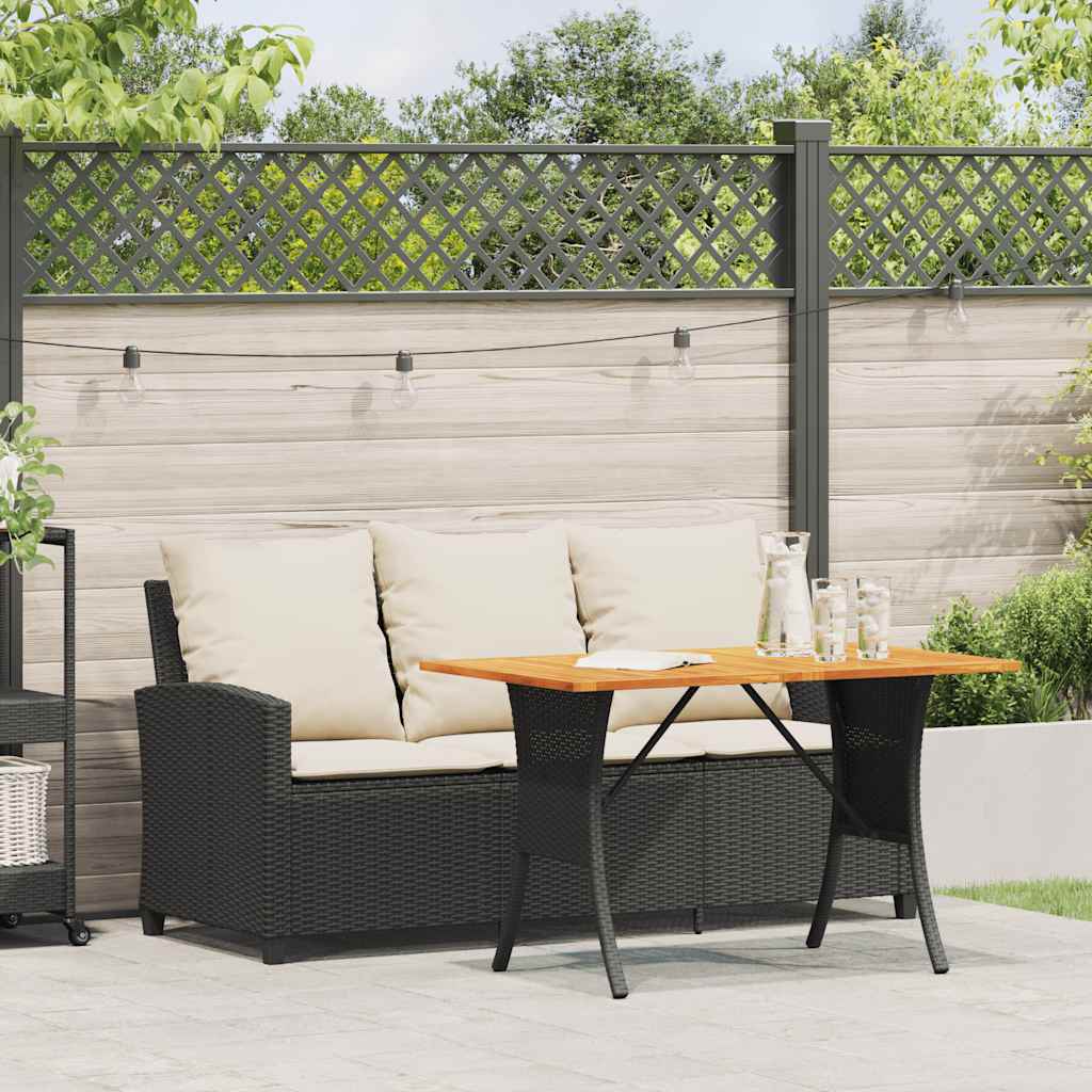 3 Seater Garden Sofa with Cushions & Table Black Poly Rattan