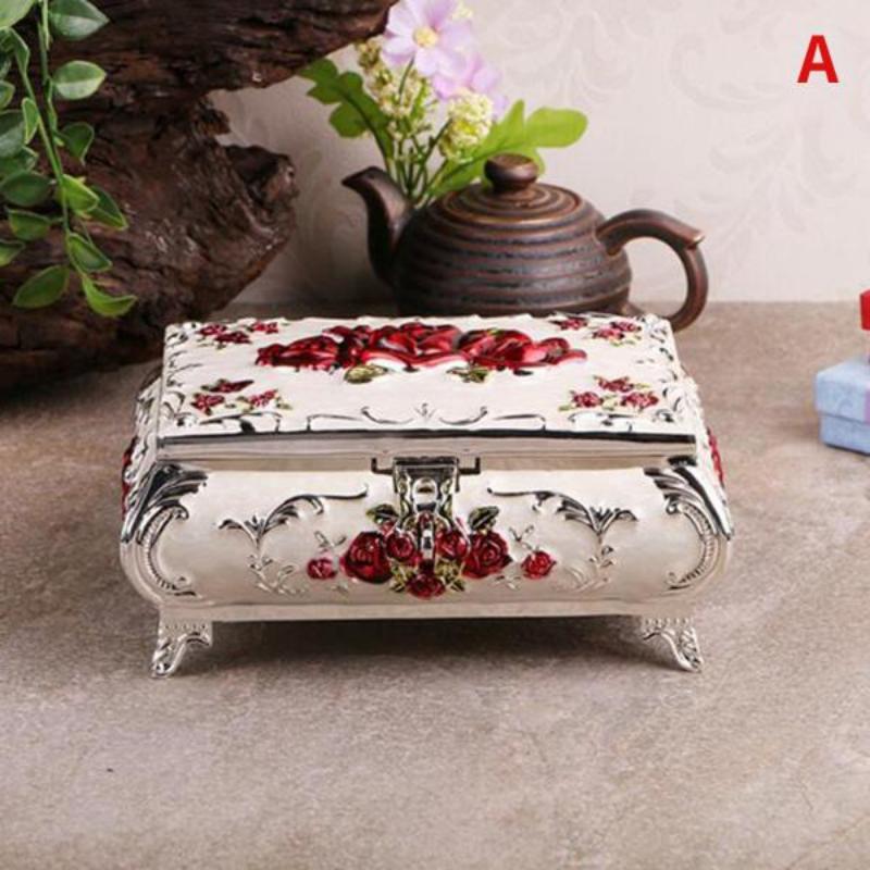 Винтажный чехол с резным декором в виде розы, модная металлическая шкатулка для драгоценностей, разноцветное эмалированное ожерелье, кулон, кольцо, подарок, сундук для хранения