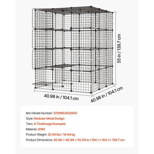 VEVOR Cat Cage 4-Tier 104.1x104.1x139.7 cm DIY Cat Playpen Indoor Enclosure, Detachable Metal Wire Kennel Crate with 4 Doors