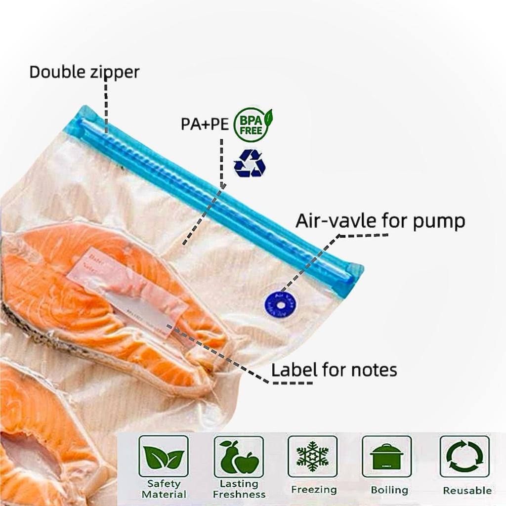 Vacuum Storage Bags 20 Pack 21x22cm Reusable Food Sealer Bags for Freezer Sous Vide Use