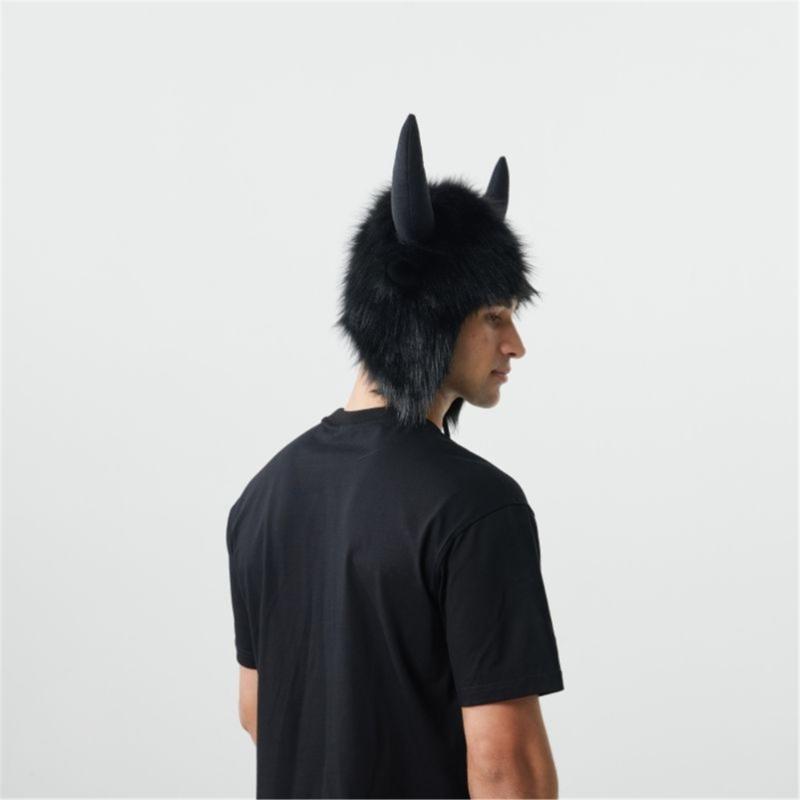 Забавная плюшевая шапка с наушниками, рог быка, для зимней активности на открытом воздухе, защита головы от холодной погоды, головной убор на Хэллоуин