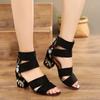 Summer Ethnic Style Embroidered Mid-heel Sandals Women All-match Thick Heel Elegant Retro Open Toe Embroidered Shoes Women