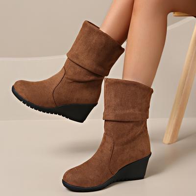 Женские ботинки Новые Большого размера На танкетке С круглым носком Женские ботильоны на танкетке Модные Облегающие ботинки Женские ботинки Мартин