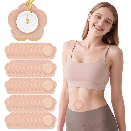 50Pcs Navel Patch Castor Oil Belly Button Patches Skin-friendly Castor Oil Therapy Pad Disposable Anti Leakage Pack Wrap for Home Travel