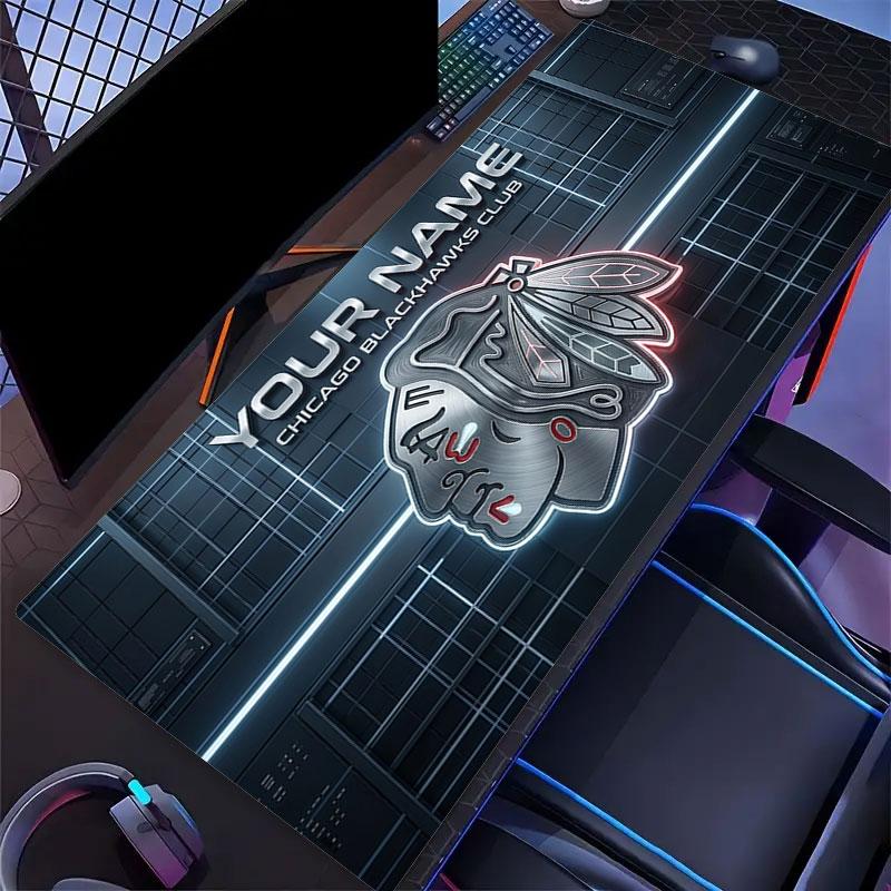 Custom Name,Chicago Blackhawks Mouse Pad, Large Gaming Desk Mat, Non-slip XXL Mousepad for Laptop & Tablet, Mini PC Playmat with Stitched Edges