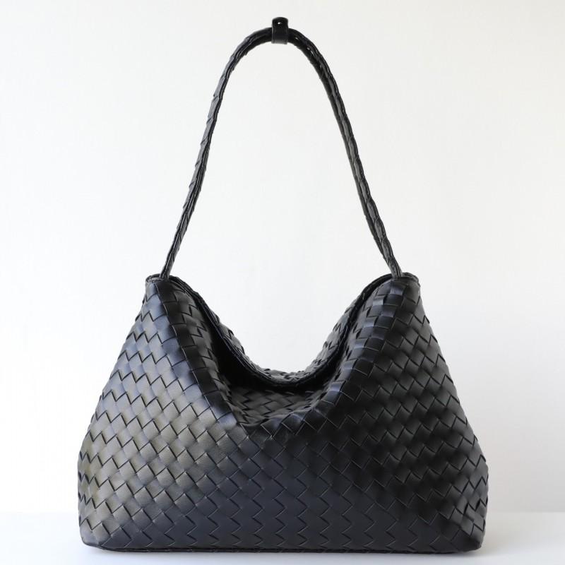 Large Vintage-Style Woven Tote Bag Women Soft Genuine Leather Shoulder Handbag Daily Commute Work