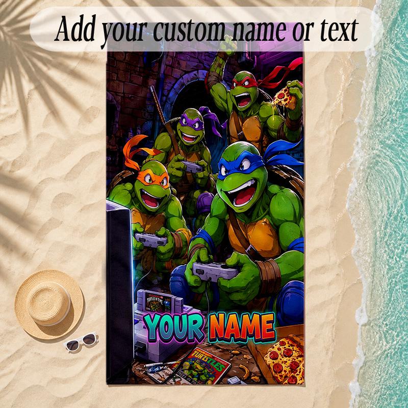 Beach TowelTeenage Mutant Ninja Turtles Custom Name Text Personalized Soft Towel for Beach Pool Indoor Home Decor Gift