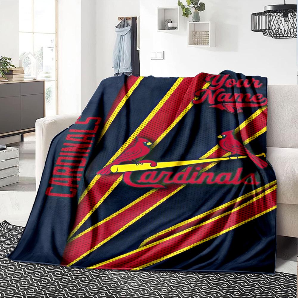 Name Custom St. Louis Cardinals Logo Print Flannel Blanket High Quality Warm Comfortable Cover for All Seasons Perfect for Gifts Home Decor