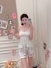 Ice silk pajamas female summer girl pure desire suspender shorts loungewear set pajamas female pink sexy pure desire