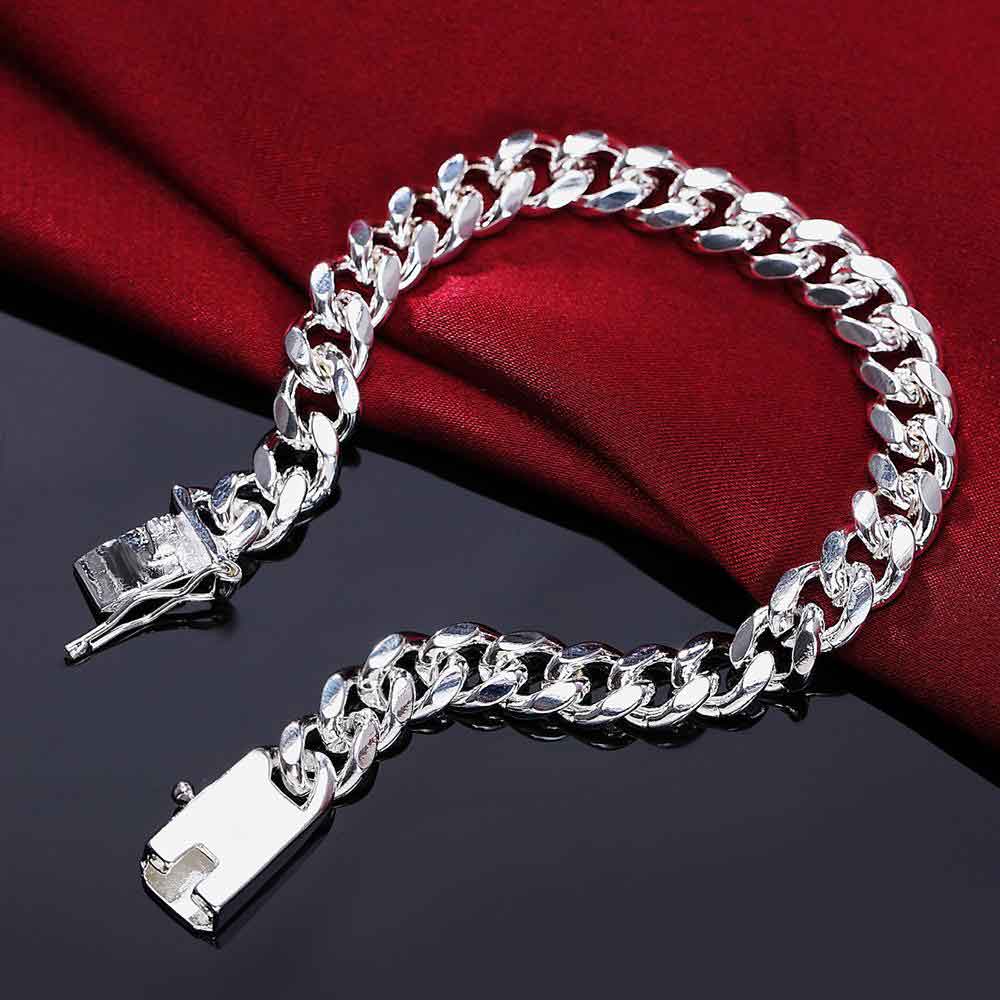 10mm Side Chain Bracelet 925 Sterling Silver Fashion Jewelry