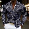 Men's Lapel Button Long Sleeved Shirt with Striped Print Loose Fit Suitable for Daily Parties, Gatherings, Casual Men's Top