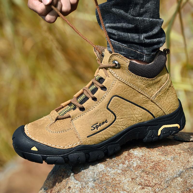Men's Hiking Shoes Leather Outdoor Shoes Wear-resistant Men Trekking Walking Hunting Tactical Sneakers