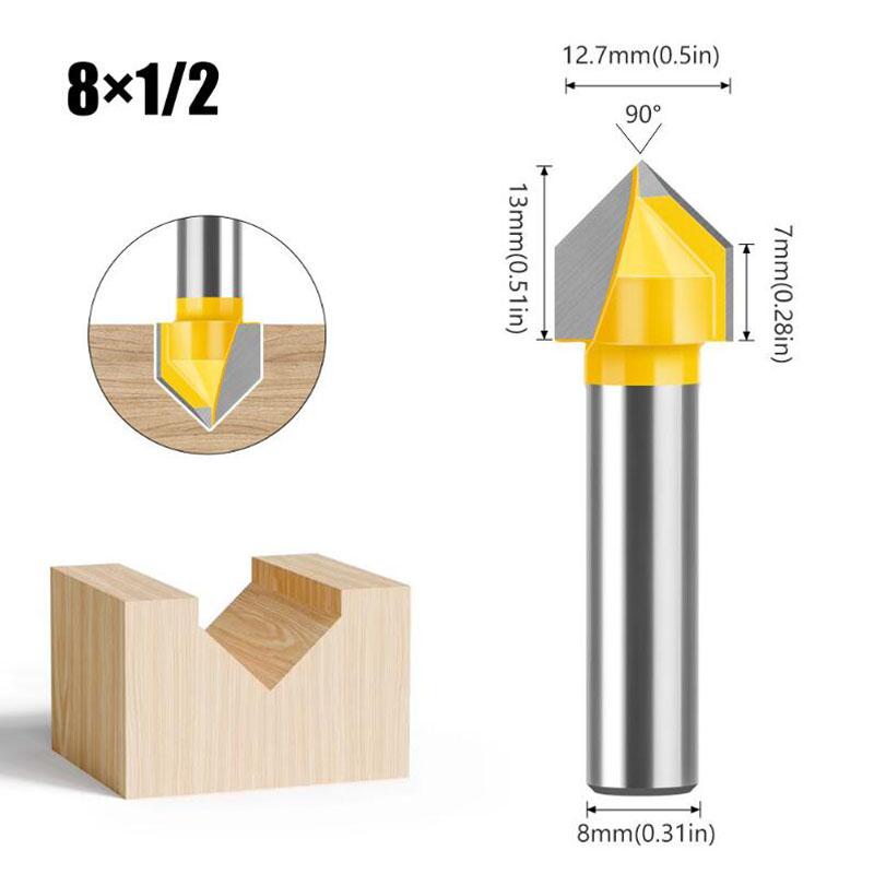 Хвостовик 8 мм Угол 90 градусов V-образная канавка Шаблон V-образная фреза для V-образного фрезерования очистка заподлицо обрезка углов скругление кромок галтельные фрезы инструменты