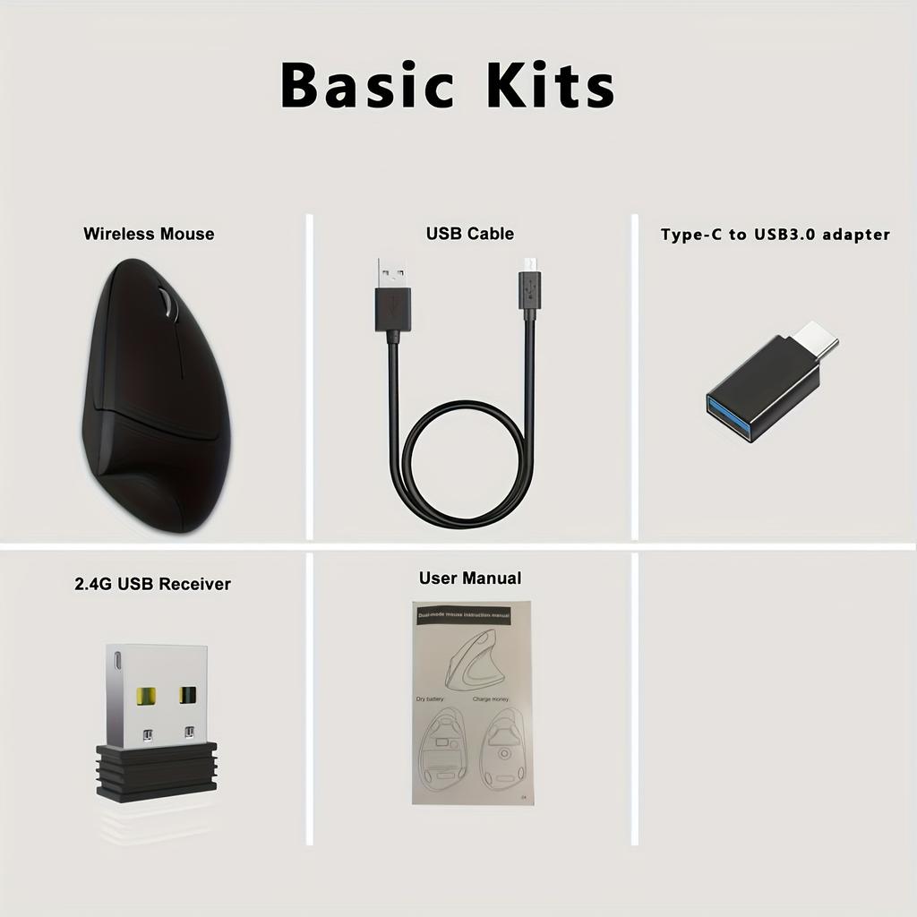 Беспроводная эргономичная мышь, 5.2+2.4G двухрежимная беспроводная мышь для iPad, беспроводная мышь для MacOS/Windows