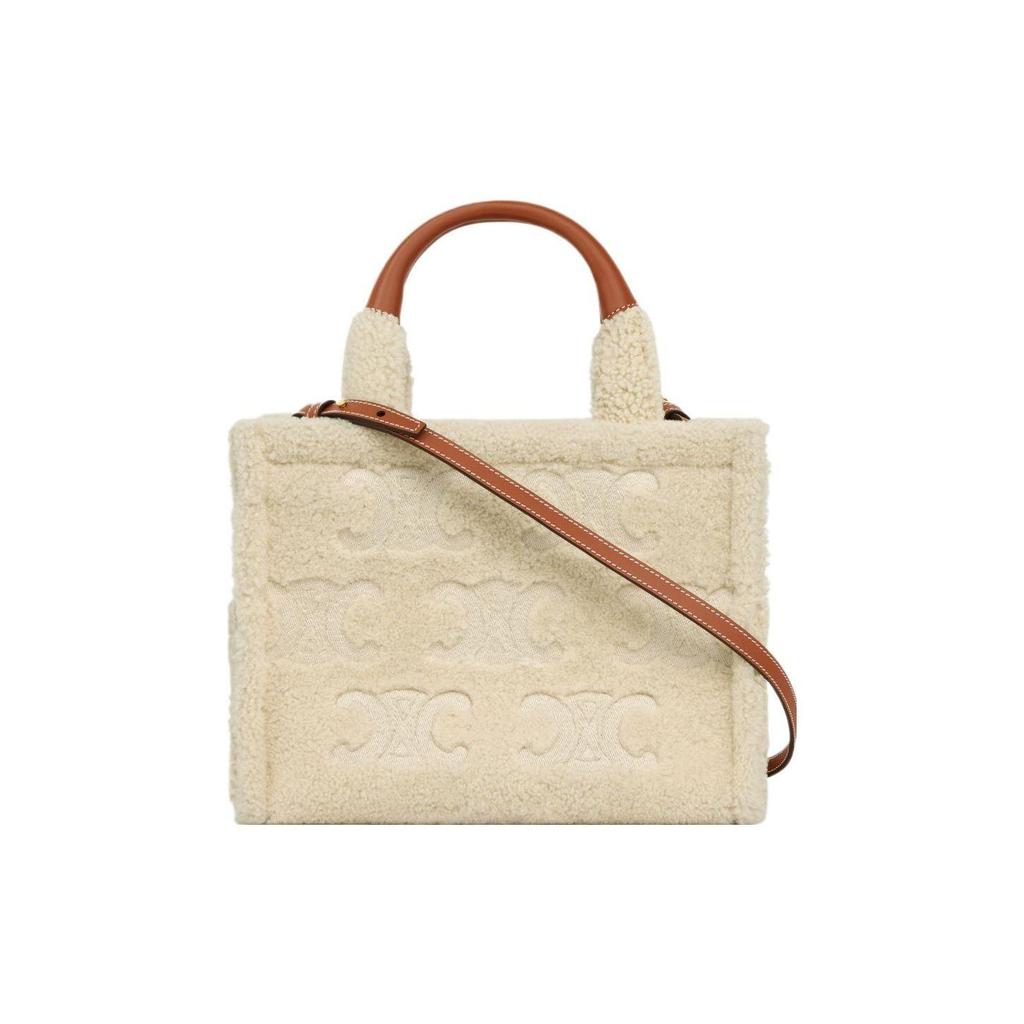 Celine Cabas Thais Arc De Triomphe Logo Embroidered Wool Leather Tote Bag Shopping Bag Shoulder Crossbody Handbag Small Women Tote 199163FK5-02NT